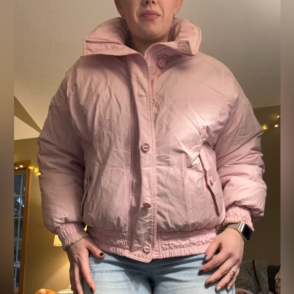 VTG mountain Goat light pink cropped puffer down ski jacket retro - Picture 4 of 5